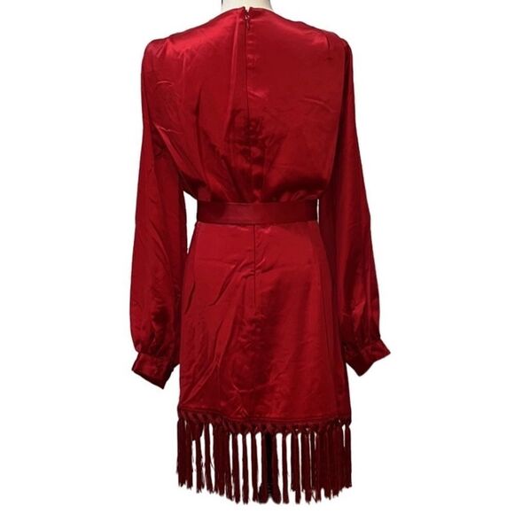 FTF Belted Satin Mini Dress With Tassels - Picture 9 of 14